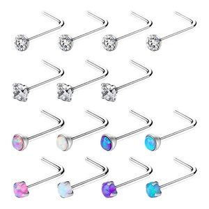 Ruifan 18G Surgical Steel 2.5mm MixColor Jeweled Opal & CZ Nose Rings (15 pcs)